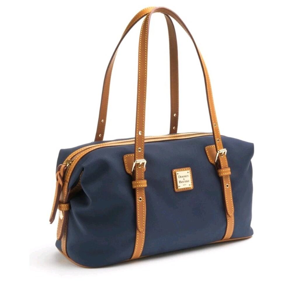Dooney & Bourke Black Brown Leather canvas Purse Satchel Bag j4681090 Vtg